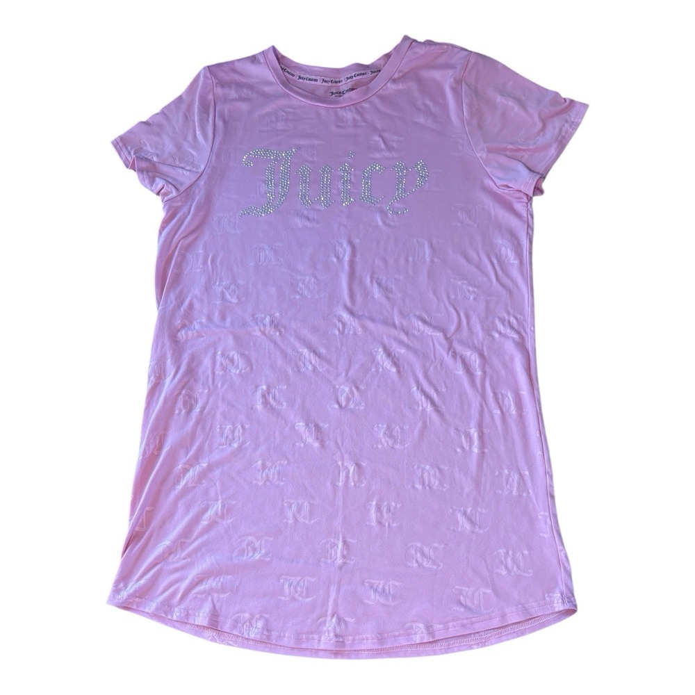 JUICY COUTURE Pajama‎ Shirt Large Pink Logo Embossed Studded Barbie Core PJ